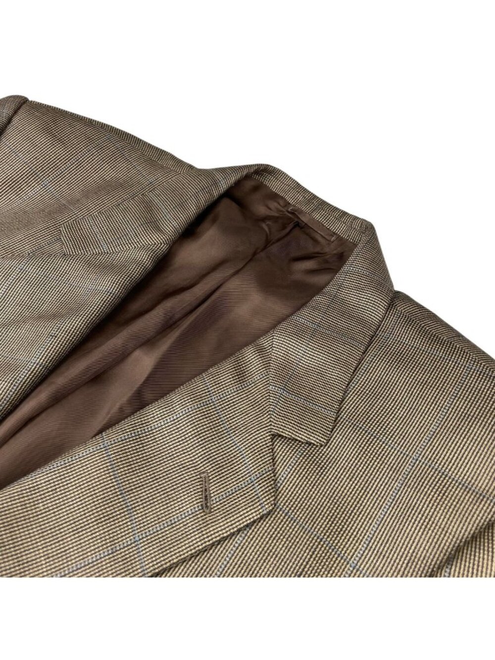Belvest Men's Camel/Silk 2-Button Blazer Brown/Blue Windowpane Plaid • 44L